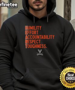 Alt Text: Virginia Cavaliers football H.E.A.R.T. hoodie featuring Humility, Effort, Accountability, Respect, Toughness design.