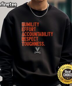 Virginia Cavaliers football H.E.A.R.T. sweatshirt featuring Humility, Effort, Accountability, Respect, Toughness design.