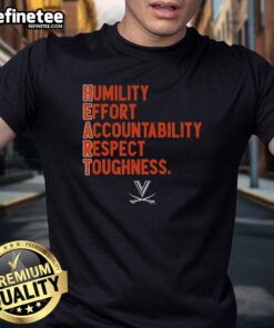 Virginia Cavaliers Football H.E.A.R.T. T-Shirt showcasing Humility, Effort, Accountability, Respect, Toughness design.