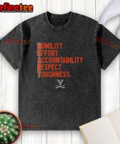 Nice Virginia Cavaliers Football H.E.A.R.T. washed t-shirt featuring values: Humility, Effort, Accountability, Respect, Toughness.