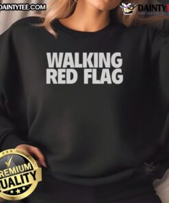 Stylish red flag sweatshirt featuring a fun walking design, perfect for casual outings and trendy outfits.