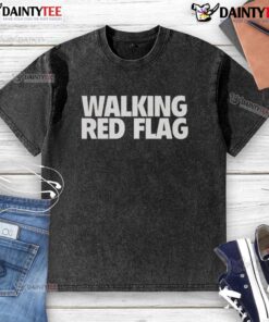 Nice walking red flag washed t-shirt displayed on a mannequin, showcasing a trendy design for casual wear.