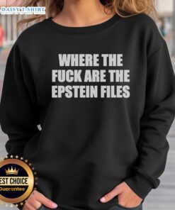 Alt Text: Nice sweatshirt featuring 'Where The Fck Are The Epstein Files?' design, perfect for bold statement fashion.