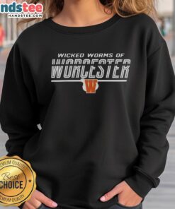 Burnt orange sweatshirt featuring 'Wicked Worms of Worcester' design for Nice Worcester Red Sox fans.
