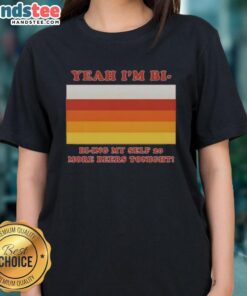 Alt Text: Nice Yeah I'm Bi - Bi Ying Myself T-shirt design for ladies featuring fun beer graphic and vibrant colors.