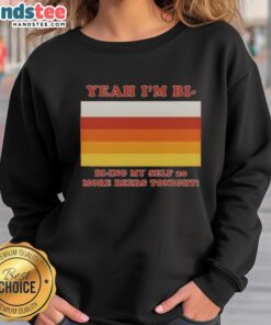 Nice Yeah I'm Bi sweatshirt featuring 'Bi-Ying Myself' design, perfect for casual outings and celebrating LGBTQ+ pride.