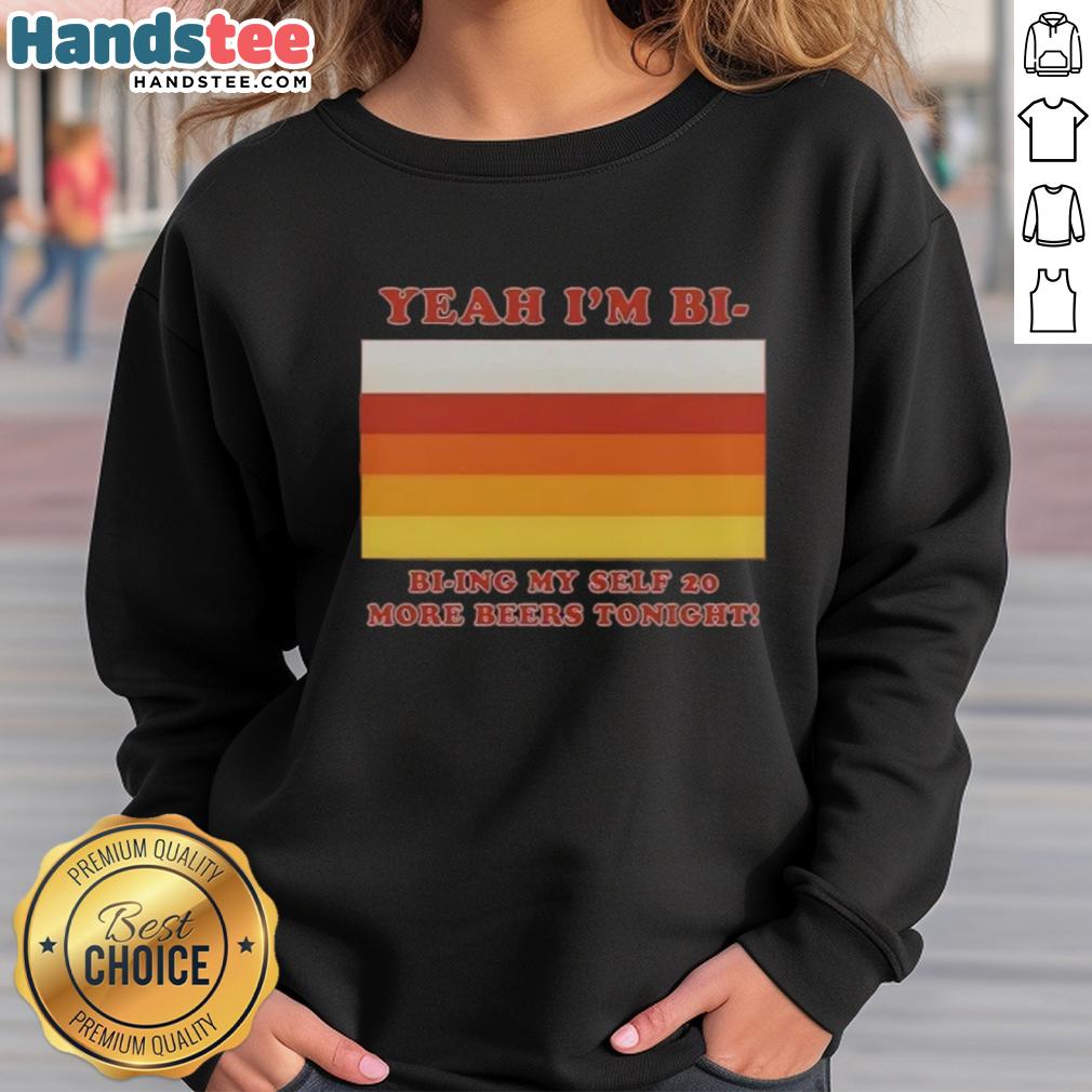nice-yeah-im-bi-e28093-bi-ying-myself-20-more-beers-tonight-sweatshirt Nice Yeah I'm Bi sweatshirt featuring 'Bi-Ying Myself' design, perfect for casual outings and celebrating LGBTQ+ pride.