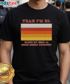 Alt Text: Nice Yeah I'm Bi T-Shirt featuring 'Bi-Ying Myself 20 More Beers Tonight' slogan, perfect for celebrating LGBTQ+ pride.