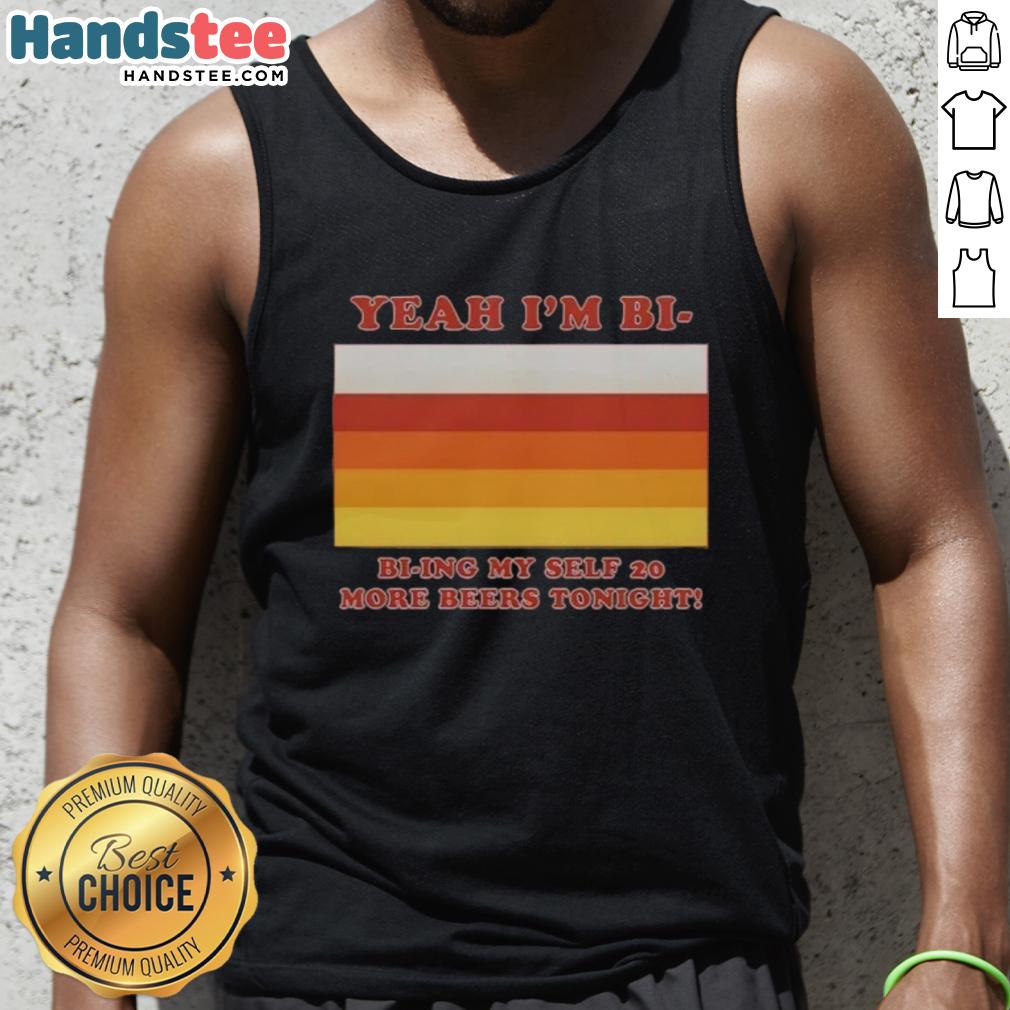 nice-yeah-im-bi-e28093-bi-ying-myself-20-more-beers-tonight-tank-top Bi-Ying Myself tank top design featuring 'Nice Yeah I'm Bi' slogan, perfect for pride events and casual outings.