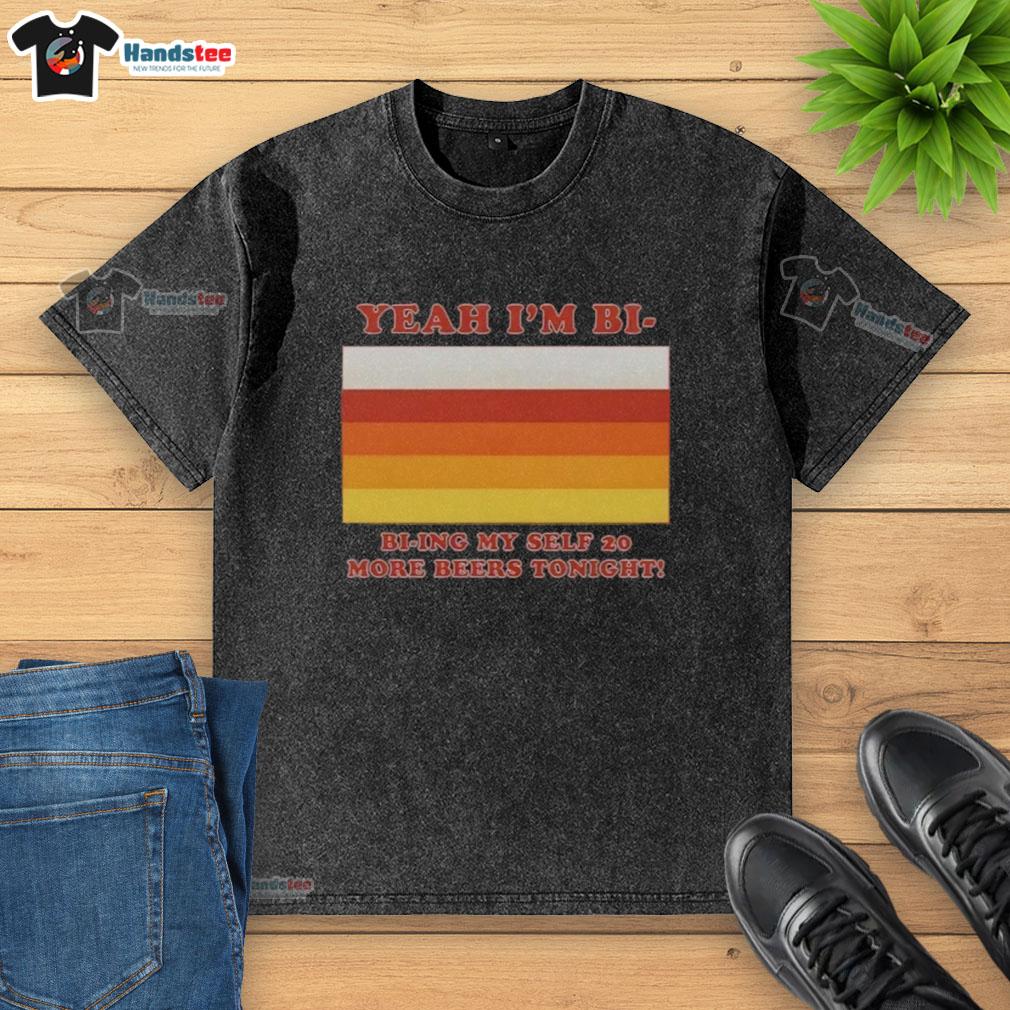 nice-yeah-im-bi-e28093-bi-ying-myself-20-more-beers-tonight-washed-t-shirt Bi Ying Myself T-Shirt featuring 'Nice Yeah I'm Bi' slogan, perfect for Pride celebrations or casual outings with friends.
