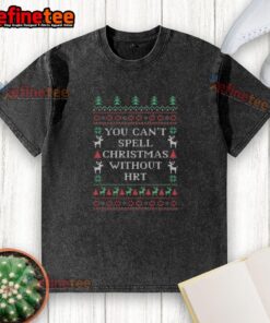 Ugly Christmas washed t-shirt with 'You Can't Spell Christmas Without Hrt' design, perfect for festive celebrations.