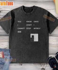 Alt Text: Nin washed t-shirt with bold graphic, perfect for casual wear, showcasing a trendy and fun style for fans.