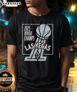 Official 2025 WNBA Champs Las Vegas Aces trophy t-shirt featuring the team logo and championship design.
