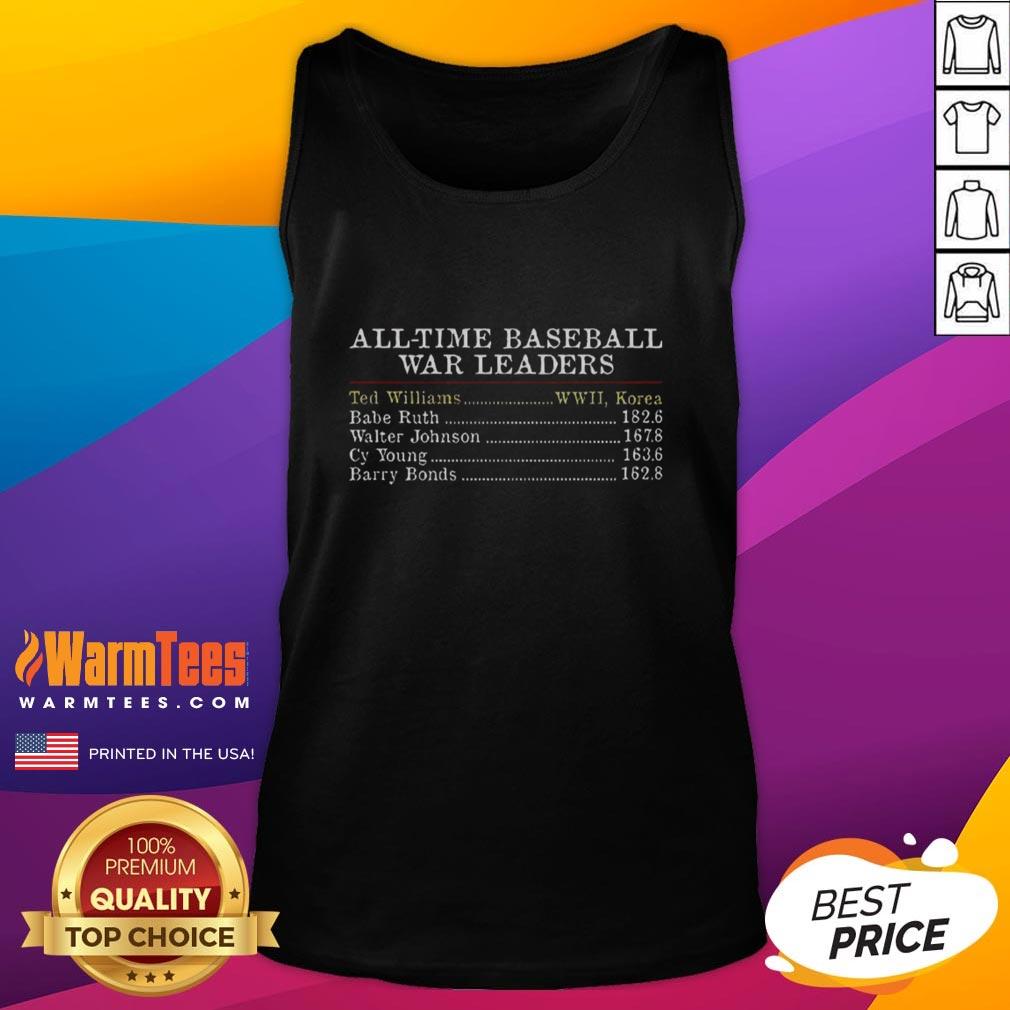official-all-time-baseball-war-leaders-ted-williams-player-list-tank-top Alt Text: Official All-Time Baseball WAR Leaders tank top featuring Ted Williams player list design.