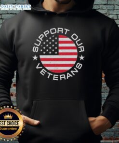 Official America Support Our Veterans hoodie in navy blue, featuring patriotic graphics and a comfortable fit.