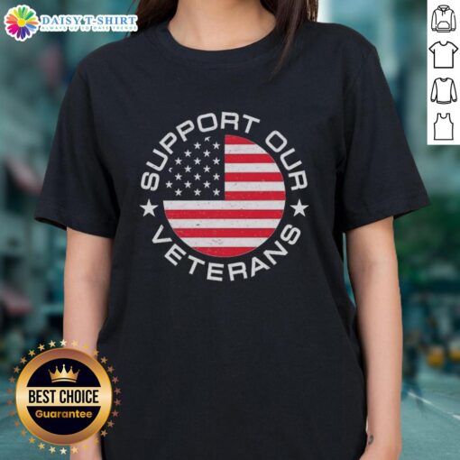 Official America Support Our Veterans Ladies Tee featuring a patriotic design and comfortable fit for women.