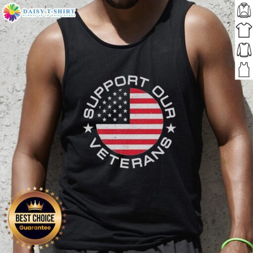 Official America Support Our Veterans Tank Top featuring patriotic design and bold text honoring U.S. veterans.