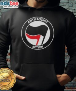 Alt Text: Black Official Antifascist Action Antifa Hoodie featuring bold white logo, perfect for activism and casual wear.