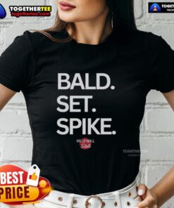 Official Bald Set Spike Volleyball State Ladies Tee featuring a stylish design perfect for female volleyball fans.
