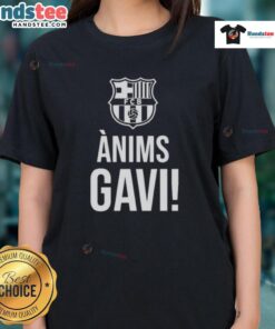 Official Barcelona Anims Gavi Support 2025 Ladies Tee featuring vibrant design and team logo for fans.