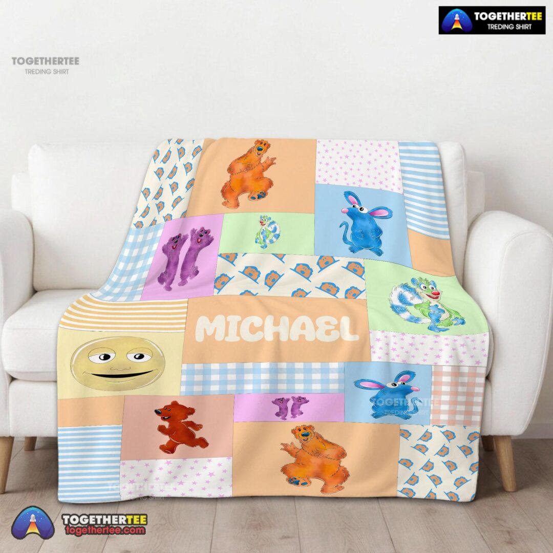 Official Bear In The Big Blue House Characters Patchwork Blanket Fleece Customized Blanket-mk-01