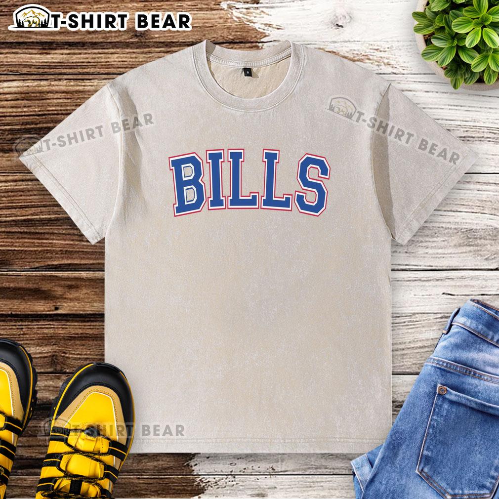 Official Bills Football Team Varsity Washed T Shirt Official Bills Football Team Varsity Washed T-Shirt featuring team logo, perfect for fans and casual wear.