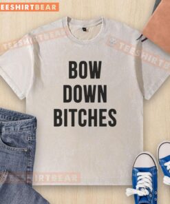 Alt Text: Official Bow Down Bitches Washed T-Shirt featuring bold graphic print for casual streetwear style.