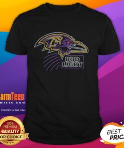 Official Bud Light Baltimore Ravens T-Shirt featuring team logo and colors, perfect for fans supporting their favorite NFL team.