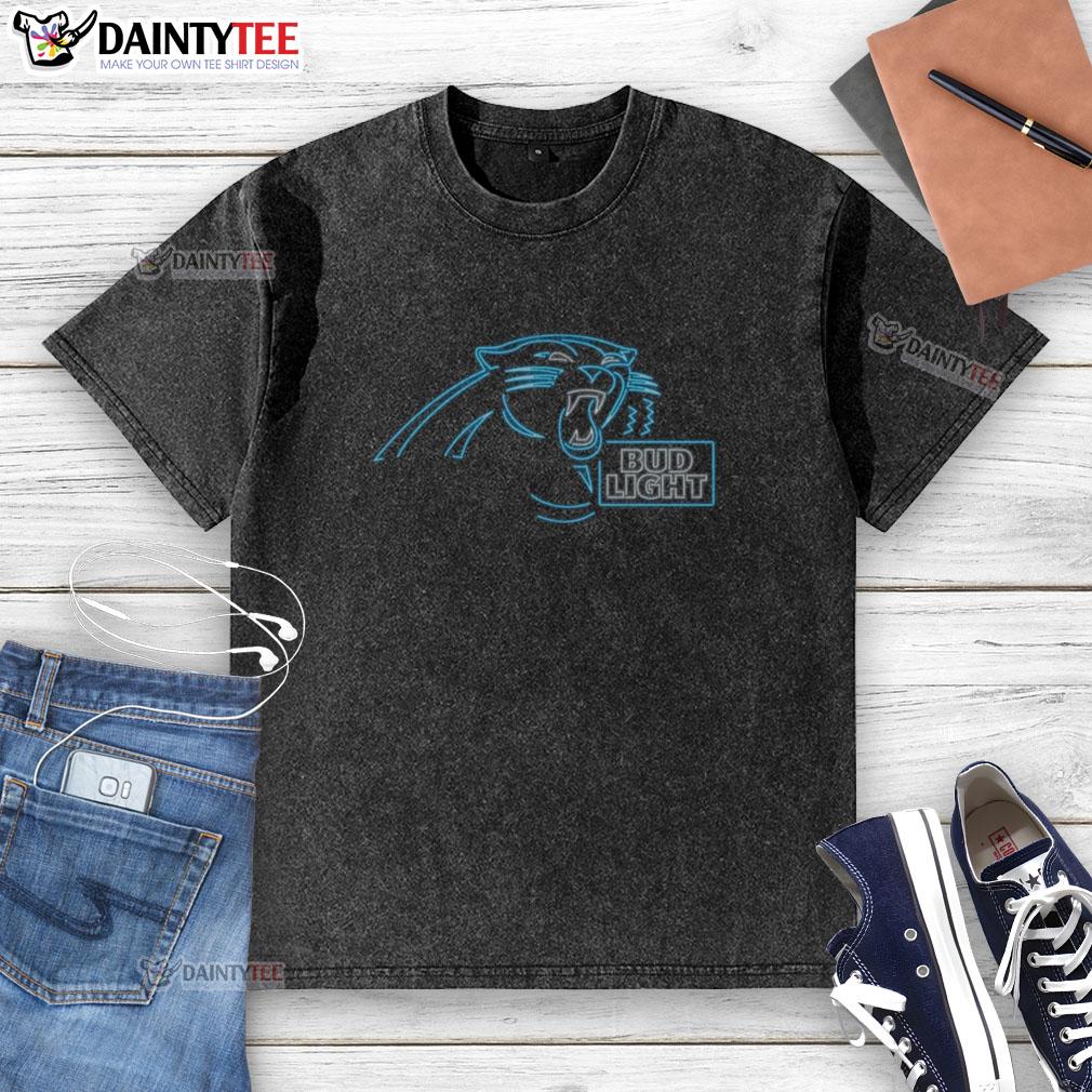official-bud-light-carolina-panthers-washed-t-shirt Alt Text: Official Bud Light Carolina Panthers washed t-shirt featuring team logo and vintage design for fans.
