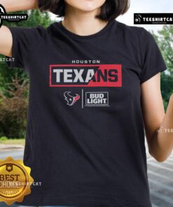 Alt Text: Official Bud Light Houston Texans team ladies tee in vibrant colors, perfect for game day and showing team spirit.