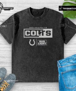 Official Bud Light Indianapolis Colts team washed t-shirt featuring the Colts logo and vibrant colors, perfect for fans.