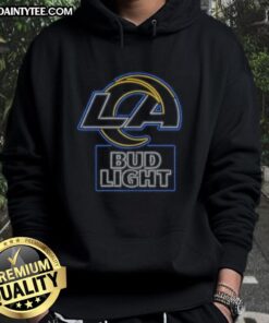 Alt Text: Official Bud Light Los Angeles Rams hoodie featuring team colors and logo, perfect for game day and fan support.
