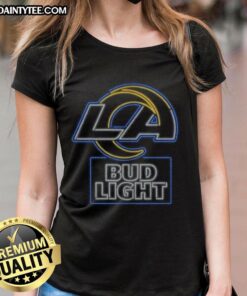 Official Bud Light Los Angeles Rams ladies tee featuring team logo and vibrant colors for stylish game day attire.