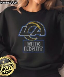 Official Bud Light Los Angeles Rams sweatshirt featuring team colors and logo, perfect for fans and game day wear.