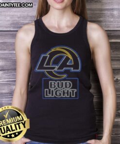 Official Bud Light Los Angeles Rams tank top featuring team colors and logo, perfect for game day wear.