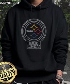Official Bud Light Pittsburgh Steelers hoodie featuring team colors and logo, perfect for game day and fan apparel.
