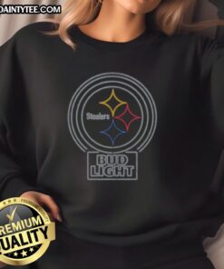 Official Bud Light Pittsburgh Steelers sweatshirt featuring team colors and logo, perfect for game day wear.