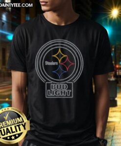 Official Bud Light Pittsburgh Steelers T-Shirt featuring team logo and vibrant colors, perfect for fans and game day wear.