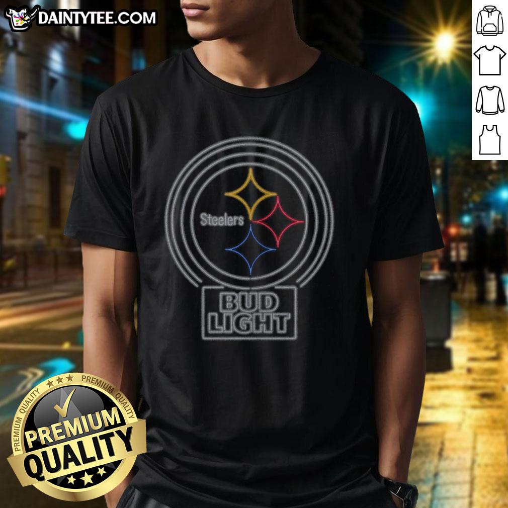 official-bud-light-pittsburgh-steelers-t-shirt-1 Official Bud Light Pittsburgh Steelers T-Shirt featuring team logo and vibrant colors, perfect for fans and game day wear.