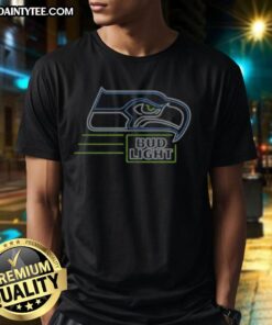 Official Bud Light Seattle Seahawks T-Shirt featuring team colors and logo, perfect for game day and fans.
