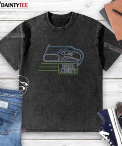 Official Bud Light Seattle Seahawks washed t-shirt featuring team logo and vibrant colors for fans and collectors.