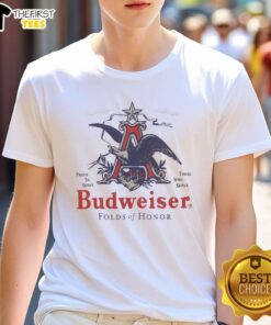 Official Budweiser Folds Of Honor A&Eagle T-Shirt featuring a patriotic design and vibrant colors for veterans' support.