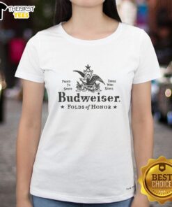 Alt Text: Official Budweiser Folds of Honor Stencil Ladies Tee featuring a stylish design, perfect for casual wear and patriotic events.