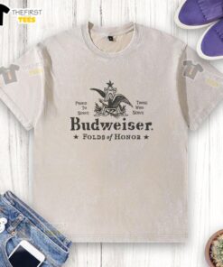 Official Budweiser Folds of Honor stencil washed t-shirt featuring a patriotic design and comfortable fit for casual wear.