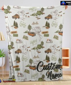 Official Camping Theme Velveteen Plush Blanket Fleece Customized Blanket