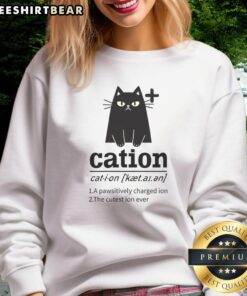 Cozy sweatshirt for cat lovers featuring 'Pawsitively Charged Ion' design, perfect for showing off your feline love.