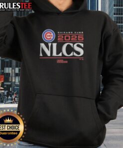 Alt Text: Official Chicago Cubs 2025 Division Series Winner hoodie displayed in a locker room setting, showcasing team pride.