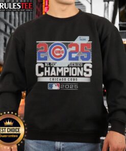 Official Chicago Cubs 2025 NL Division Series Champions sweatshirt featuring team logo and championship graphics.