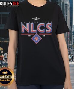 Alt Text: Official Chicago Cubs 2025 NLCS Division Series Winner Postseason Ladies Tee, featuring team logo and vibrant design.
