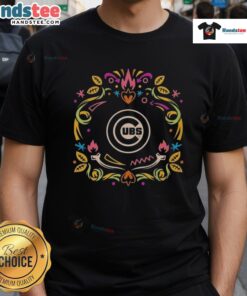 Official Chicago Cubs Da De Los Muertos MLB Celebration T-Shirt featuring vibrant skull graphics and team colors.